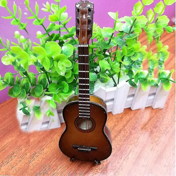 Mini Miniatyr Trä Akustisk Gitarr Musikinstrument