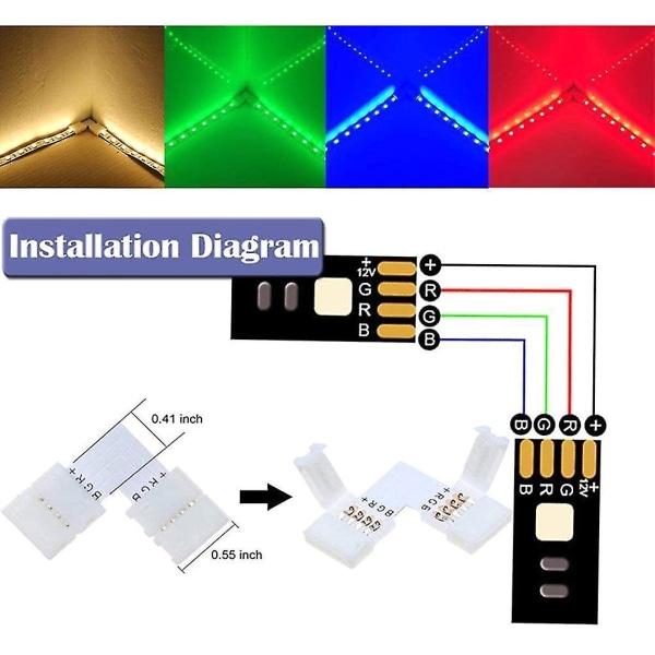 10 stk 10mm 4-pin L-formet LED-stripe hjørnekontakter RGB- 90 grader for 5050