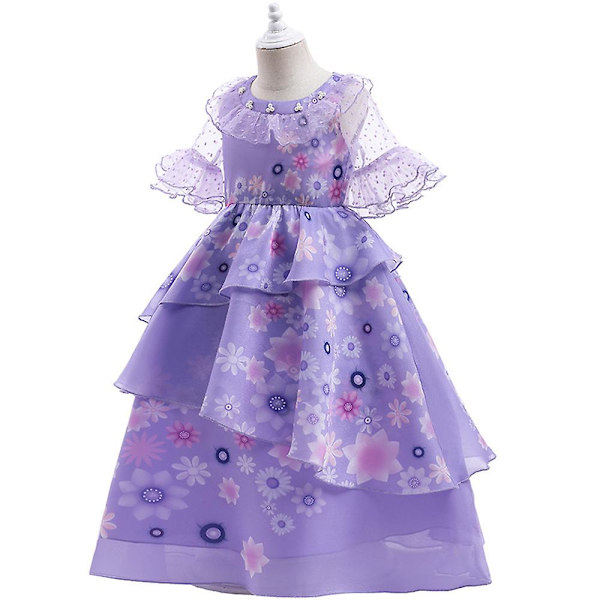 Encanto Isabela Prinsesse Cosplay Kostyme Jenter Ruffle Tutu Kjole Fest Ballkjole Purple 130cm