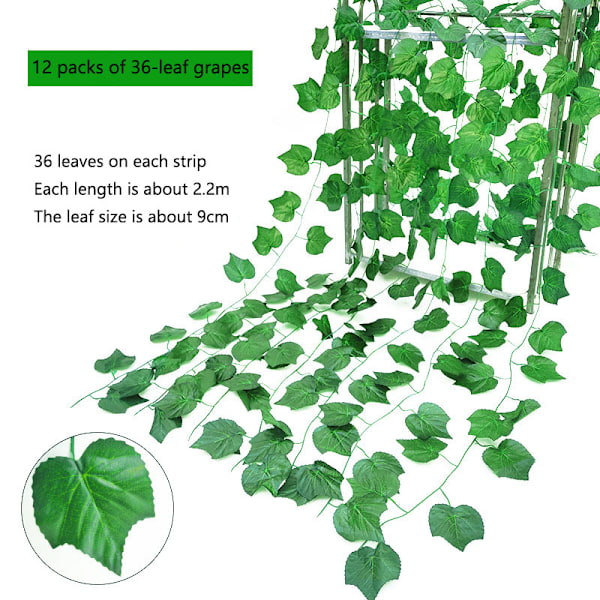 12 konstgjorda vinrankor med konstgjorda murgrönsblad 36 grape leaves