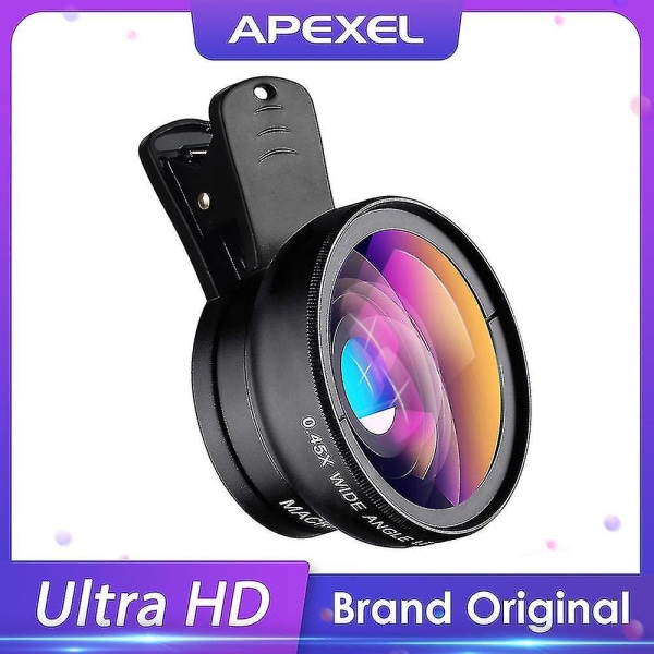 Apexel telefonlinsesæt 0,45x supervidvinkel og 12,5x makromikroobjektiv