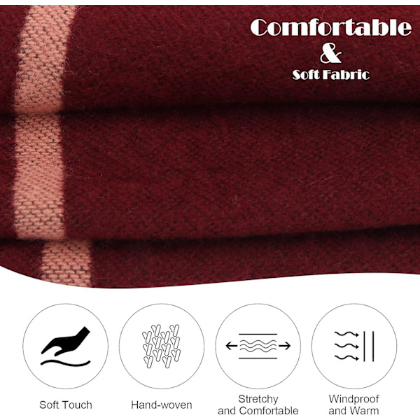 Pompongränsad Rutig Poncho Cape Lång Cardigan Sjal Wrap för Kvinnor