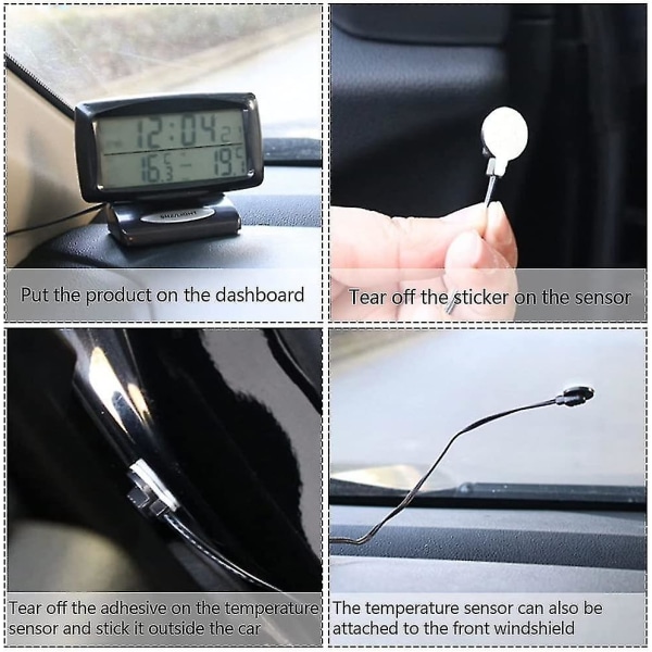 LED digitalt biltemperaturur - Dashboard Alarmtermometer med baggrundsbelysning