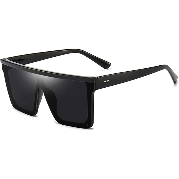 Firkantede overdimensionerede solbriller til kvinder Mænd Fashion Flat Top Big Black Frame Shades