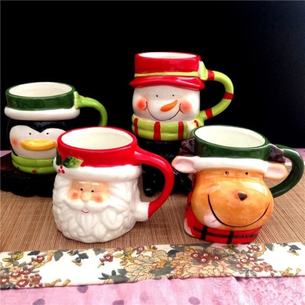 Julmugg Keramisk djurkopp Santa Claus Älg Par Water Millk Coffee Tea M snowman without cover