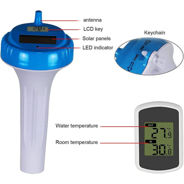 Let at læse flydende pool termometer, trådløst vand termometer med solenergi til Swimmi