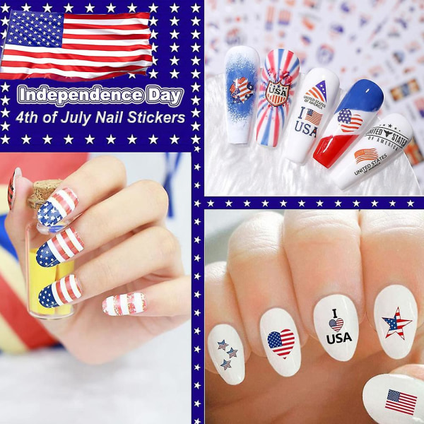 4. heinäkuuta nail art , itsenäisyyspäivän lippu isänmaalliset kynsitarrat, itseliimautuva 3D- nail art muistopäivän kynsien koristeluun