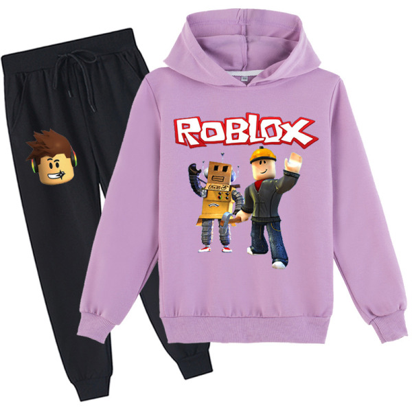 Roblox hættetrøje tøj børn termisk hættetrøje tøj Roblox trykt hættetrøje sæt Purple 100cm