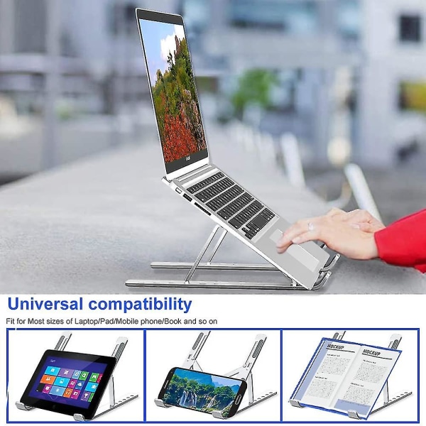 Bærbar computer stand, aluminium bærbar computer stand, højdejusterbar foldbar stand (sølv)