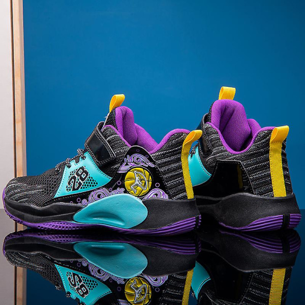 Drenge Basketball Sko Bløde Skridsikre Sneakers Børns Løb Sko 2808 BlackPurple 34