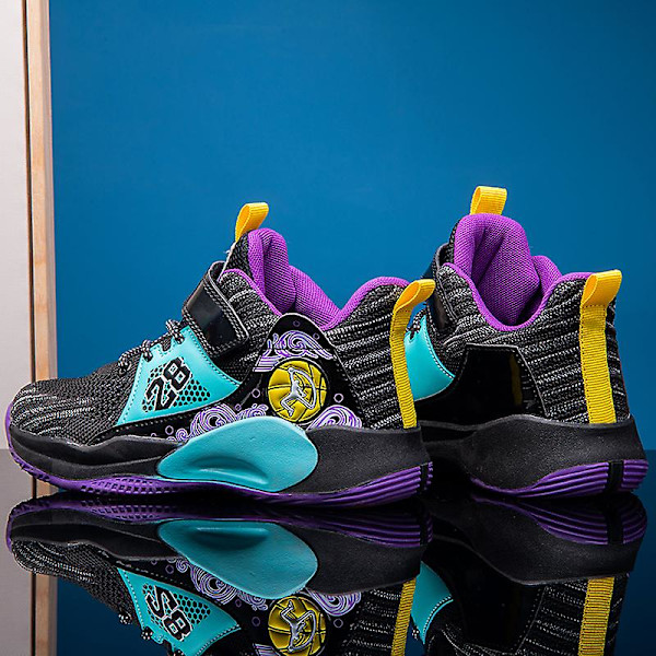 Pojkar Basketbollskor Mjuka halkfria Sneakers Barn Löparskor 2808 BlackPurple 32