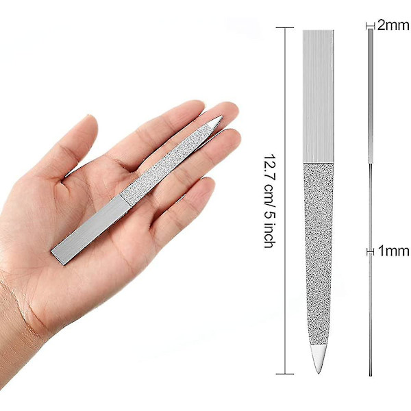 6 stk. Diamant Neglefil i Rustfrit Stål Dobbeltsidet Neglefil Metalfiler Buffer Fingernegle Tånegle Manicurefiler Til Salon Og Hjem (5 Tommer)