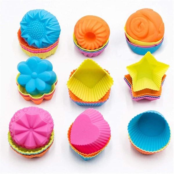 Silikone Cupcake Bageforme, 36 stk. Non-stick Kageforme, 9 Former Genanvendelig Silikone Muffin Form til Bagning, Silikone Muffin Papir