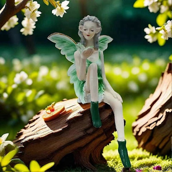 Blomsterälva Söt Flicka Resin Ängel Ornament Heminredning Hantverk Staty Bar Skrivbord Älva Staty Dekoration Cyan