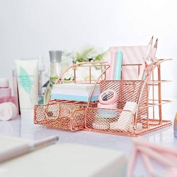 Rose Gold Skrivebordsarrangør til Kvinder, Mesh Kontorartikler Skrivebordstilbehør