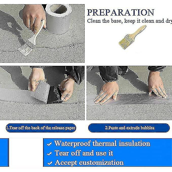 Vattentät Aluminiumfolie Butylgummitejp för Vägg Fönster Tak Rör Golv Marin Reparation, rörbrott 10cm X 5cm
