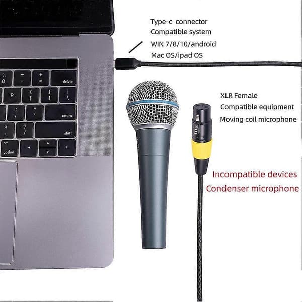 USB-C til XLR Hun-kabel Type-C Han til 3-polet XLR Hun Mikrofon Computer Lyd Data Kabel 3 Meter