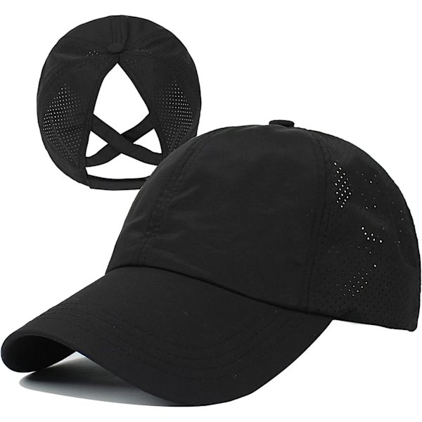Kvindernes Crossover Ponytail Baseball Cap Justerbar Høj Messy Bun Pony Hat Hurtigtørrende Cap