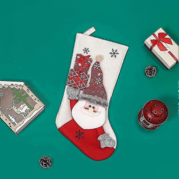 Julstrumpa presentpåsar Julstrumphållare Tomte Klassiska stora strumpor för semester Snögubbe
