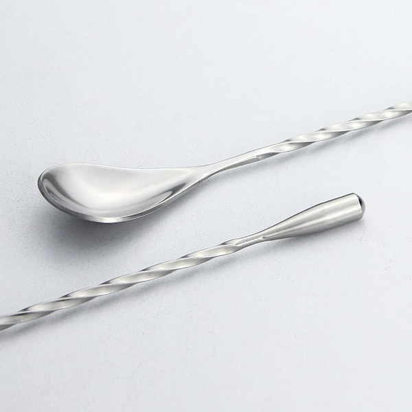 Cocktail Ske, Rustfrit Stål Bar Teske Lang Skaft Cocktail Shaker Spiral Design Perfekt til Omrøring og Lagdeling af Drikke (Sølv) silver
