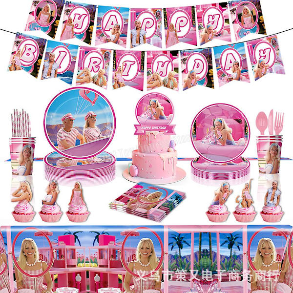Ny film Barbie bursdagsfest dekorasjon rosa tema figurer ballongsett bakteppe papirplate vev servisetilbehør fork 10pcs