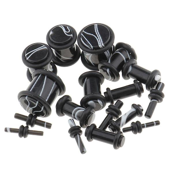 32 stk. øreudvidelsessæt, akryl taper plug 14g-0g ekspander, sort