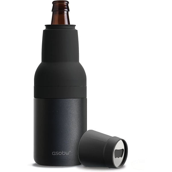 Vakuumisoleret dobbeltvægget øldåse- og flaskekøler i rustfrit stål med ølåbner Black