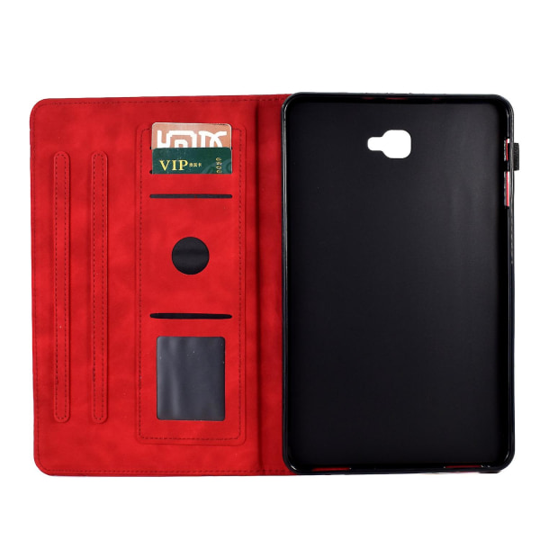 For Samsung Galaxy Tab A 10.1 (2016) T580 T585 Pu lær nettbrettstativ-veske påtrykt trekortholderdeksel Red