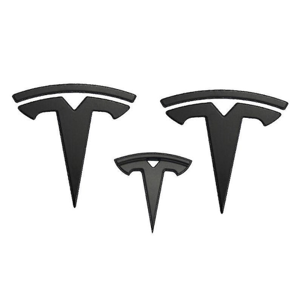 3x matt svart T-logotyp Hood Wheel Badge Tesla Model Y