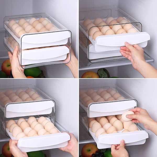 Kjøleskap eggebrett, 40 rister/2 lag kjøleskap eggholder, kjøleskap egg skuff, kjøleskap fersk egg oppbevaringsboks (1 stk)