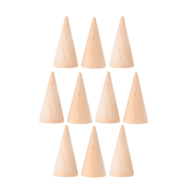 10pcs 2.5x5cm Diy Cone Unpainted Wooden Cone Shape Ornamnet Craft Accessories