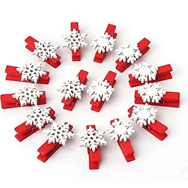 50 stk Snøfnuggklesklyper av tre Håndverksklips Mini-fotopapirpinner til julepynt