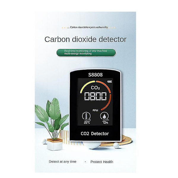 4-i-1 Digital CO2 Måler - Mål Kuldioxid, Luftfugtighed, Temperatur og TVOC Sensor Tester CO2 Luftmonitor