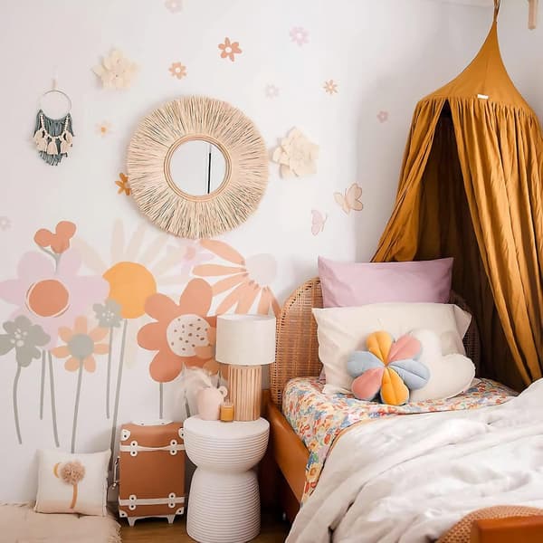Färgglada Blommor Väggdekal Retro Boho Blommor Väggdekaler Väggdekor För Vardagsrum Sovrum Hemmakontor