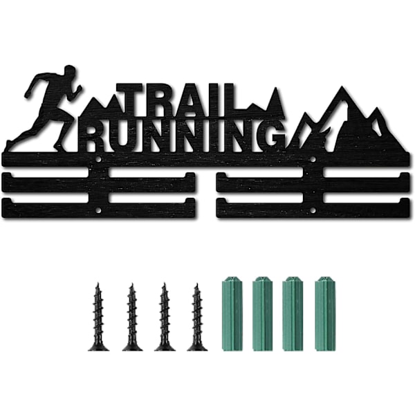 Trail Running Medaljhängare Display Sportmedaljhållare Svart Trä Tävling Väggmonterad Hylla Ramkrok Bandvisning Spring för Hemmärke 2 Rader O
