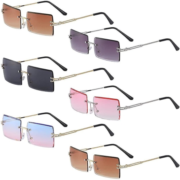 3 par rektangulære solbriller Innfatningssolbriller Vintage rammeløse solbriller retro