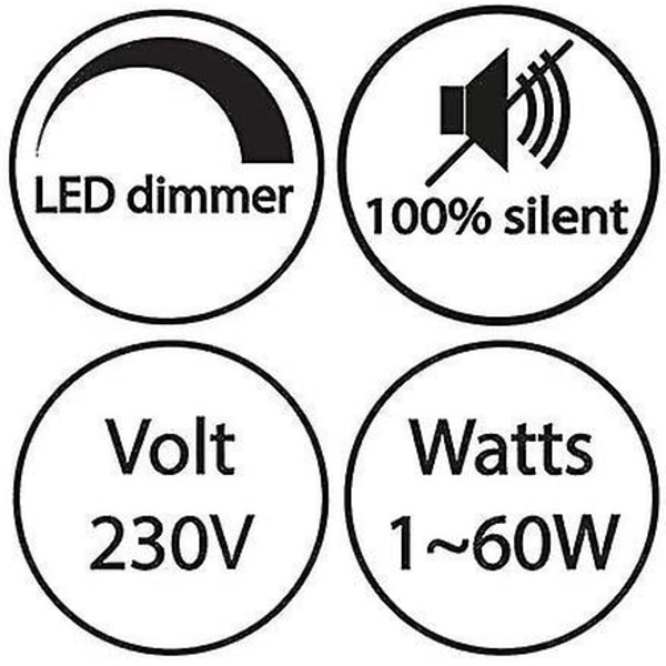 1-60w LED-dæmper, der kan dæmpes (drejeknap-dæmper), LED-dæmper, tænd/sluk, 220-230v, CE-indbygget kontakt, sort