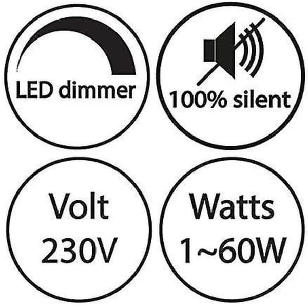 1-60w LED-dimmer, dimbar (vriddimmer) LED-dimmer, på/av, 220-230v, CE-godkänd in-line-strömbrytare, svart