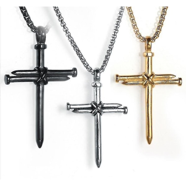 Cross halsband för män svart silver guld rostfritt stål kristna bibelvers smycken