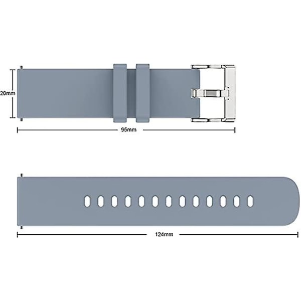 2 kpl harmaa+sininen) 20 mm:n vaihtohihna watch, pehmeä, ihoystävällinen silikonipikakiinnitys, älykellon watch