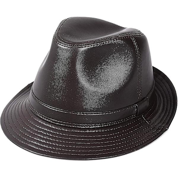 Vinterhatte, Mænds Læder Fedora Hat Jazz Cap Fåreskind Tophat Middelaldrende Gentleman Hat Panama Efterår Og Vinter 55-63cm