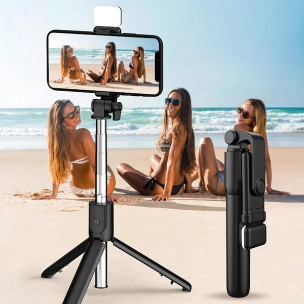 3-in-1 Selfie Stick -jalustajalusta Jatkettava irrotettava langaton Bluetooth 2023 Black