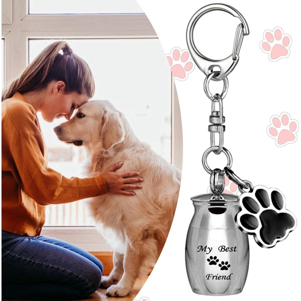 Pet Ashes Keychain- Rostfritt stål Pet Memorial Urna | Paw Pendant Small Pet Ashes Storage Box