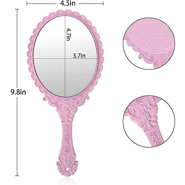 Handspegel Vintage Handhållen Spegel med Handtag Vanity Makeup Spegel T pink