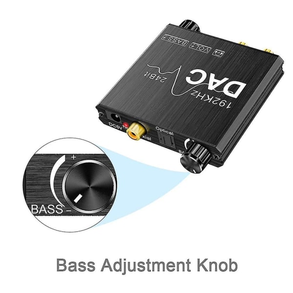 192khz digital til analog lydkonverter med bass og volumjustering, digital spdif/optisk/coax