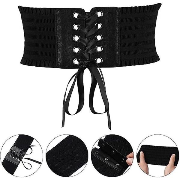 Stretchspenne, korsettbelte for kvinner, bred dusk Elastisk kjole med høy midje Belte, sløyfe linning, tilbehør (farge: svart, størrelse: 1)