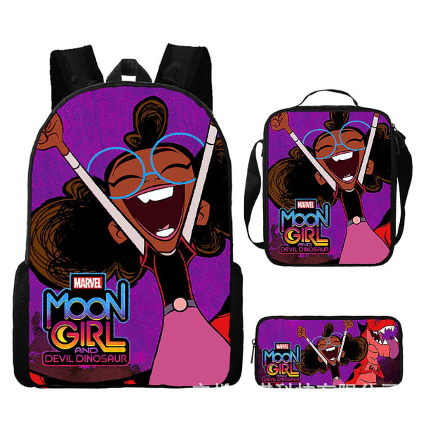 Moon Girl ja Devil Dinosaur -lasten reppu 3 kpl/setti Kuviollinen Marvel-kynäkotelo Olkalaukku Tyttöjen koululaukku Lahja 11 Pencil case