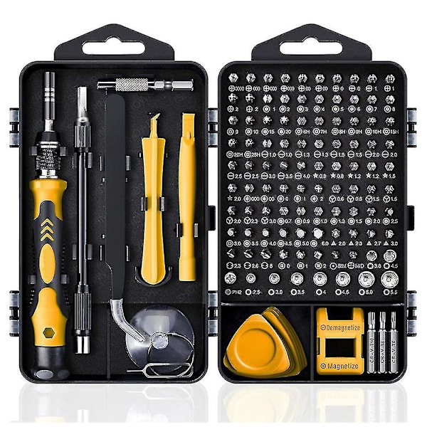 Datorreparationssats, 122 i 1 magnetisk skruvmejselsats för bärbar dator, precisionsskruvmejselsats, liten slagmejselsats med fodral 122 in 1 Yellow