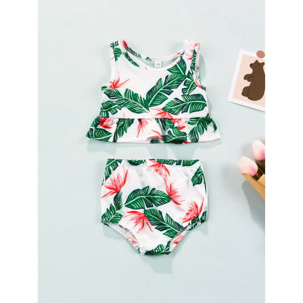 Toddler Børns Badetøj Baby Piger Tankini Bikini Sæt Badetøj S Leaf printing 100CM