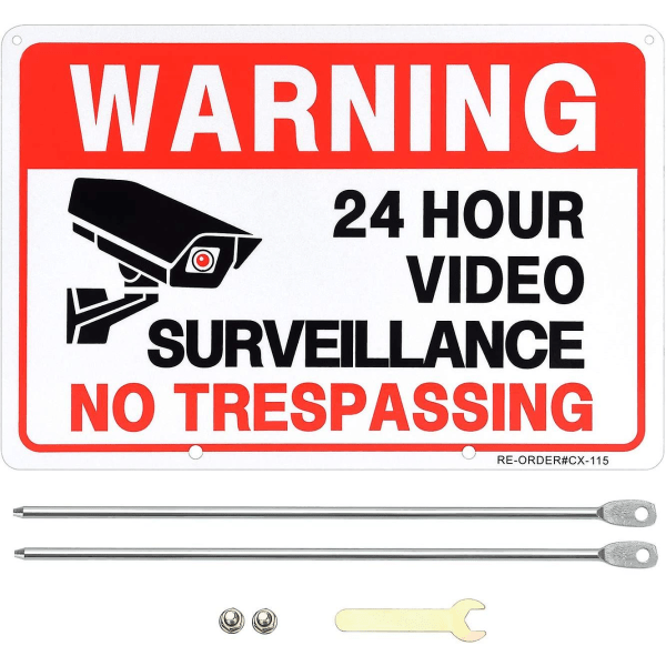 2 pakkauksen videovalvontakyltti metallikielellä, 12" x 9" alumiininen tunkeutumiskielto varoituskyltti piha-asunnon CCTV-valvontakameralle